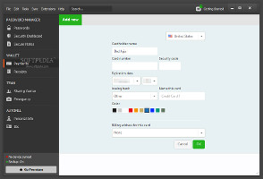 Showing the options for adding credit card info in Dashlane